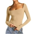 thumbnail image 2 of Going Out Tops for Women, Double Lined Square Neck Long Sleeve Shirts for Women - Basic Slim Fit Crop T Shirt, 2 of 3