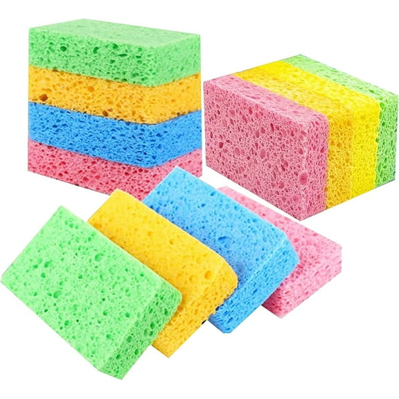 Natural Sponges Kitchen,Happon 12 Pack Heavy Duty Scrub Sponges,Non-Scratch Kitchen Scrub Sponge for Dishes,Dish Scrubber Sponge for Household, Cookware, Bathroom