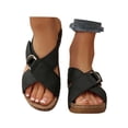thumbnail image 3 of Yuanlong Women's Slides Sandals Platform Wedge Hollow Out Summer Sandals Leather Upper Stylish Beach Slippers, 3 of 9