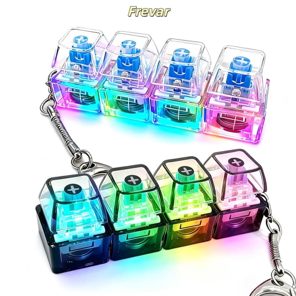 2 Pack Keyboard Fidget Keychain with LED Lights, 4-in-1 Stress Relief Clicker Toy, Keyboard Button Finger Clicker for Anxiety Relief, Sensory Decompression Toy for Kids & Adults (Transparent)