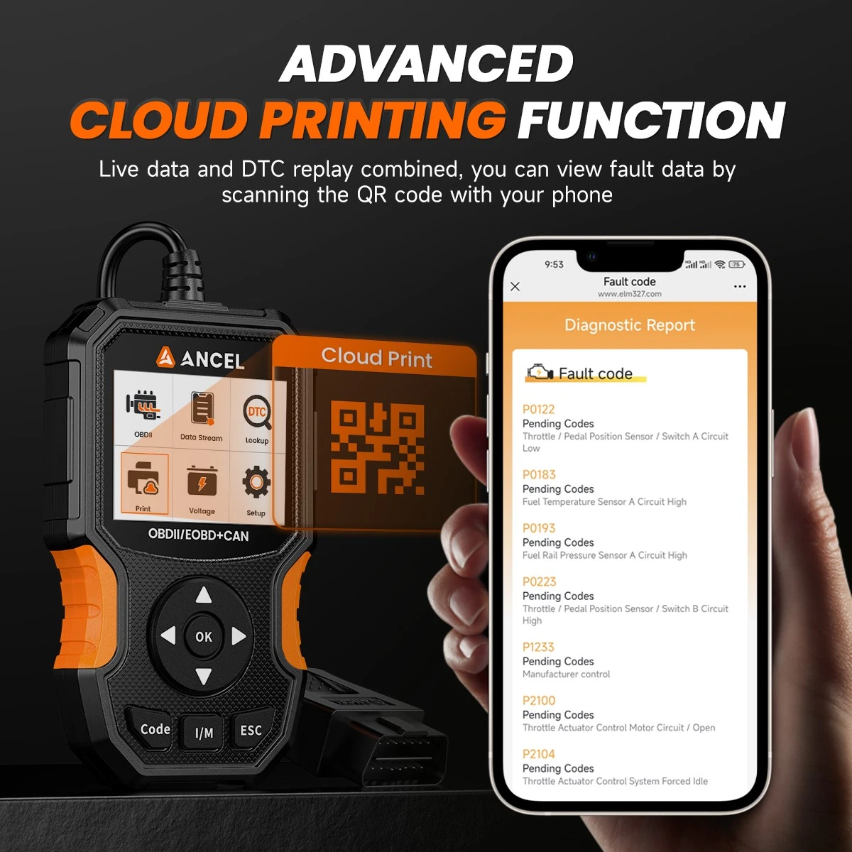 ANCEL AS300 Universal OBD Scanner Code Reader, Check Engine Fault Diagnostic Tool with Cloud Printing, Voltage Test,  I/M Readness, Lifetime Free Update