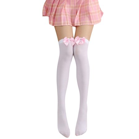 

Women Thigh High Bow Decor Socks Buckle Mesh Sheer Ruffle Garter Nylon Belt