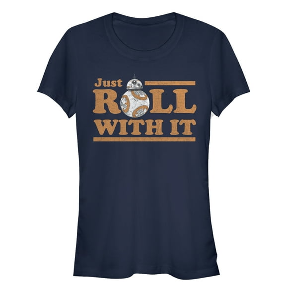 Junior's Star Wars The Last Jedi BB-8 Just Roll  Graphic Tee Navy Blue 2X Large