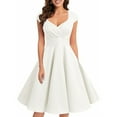 thumbnail image 4 of Vestido elegante de mujer con cuello en V y corte en A - Manga corta, cintura entallada, color liso, versátil para informal/trabajo - Mezcla de poliéster, 4 of 6
