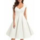 thumbnail image 2 of Vestido elegante de mujer con cuello en V y corte en A - Manga corta, cintura entallada, color liso, versátil para informal/trabajo - Mezcla de poliéster, 2 of 6