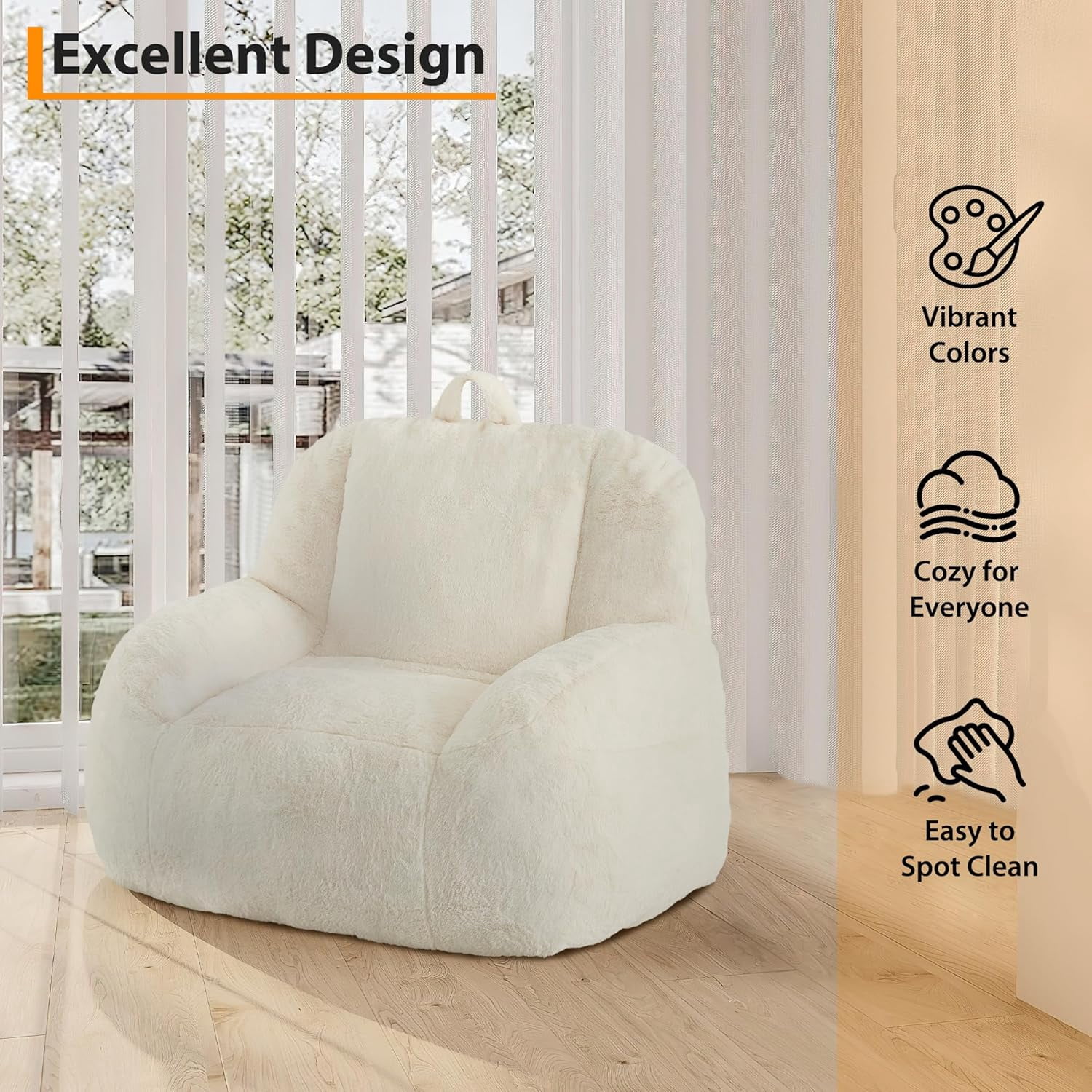 Bean Bag Chairs for or Adults Teens, Large Bean Bag Sofa Chairs with Filling for Basement, Living Room, Game Room, White