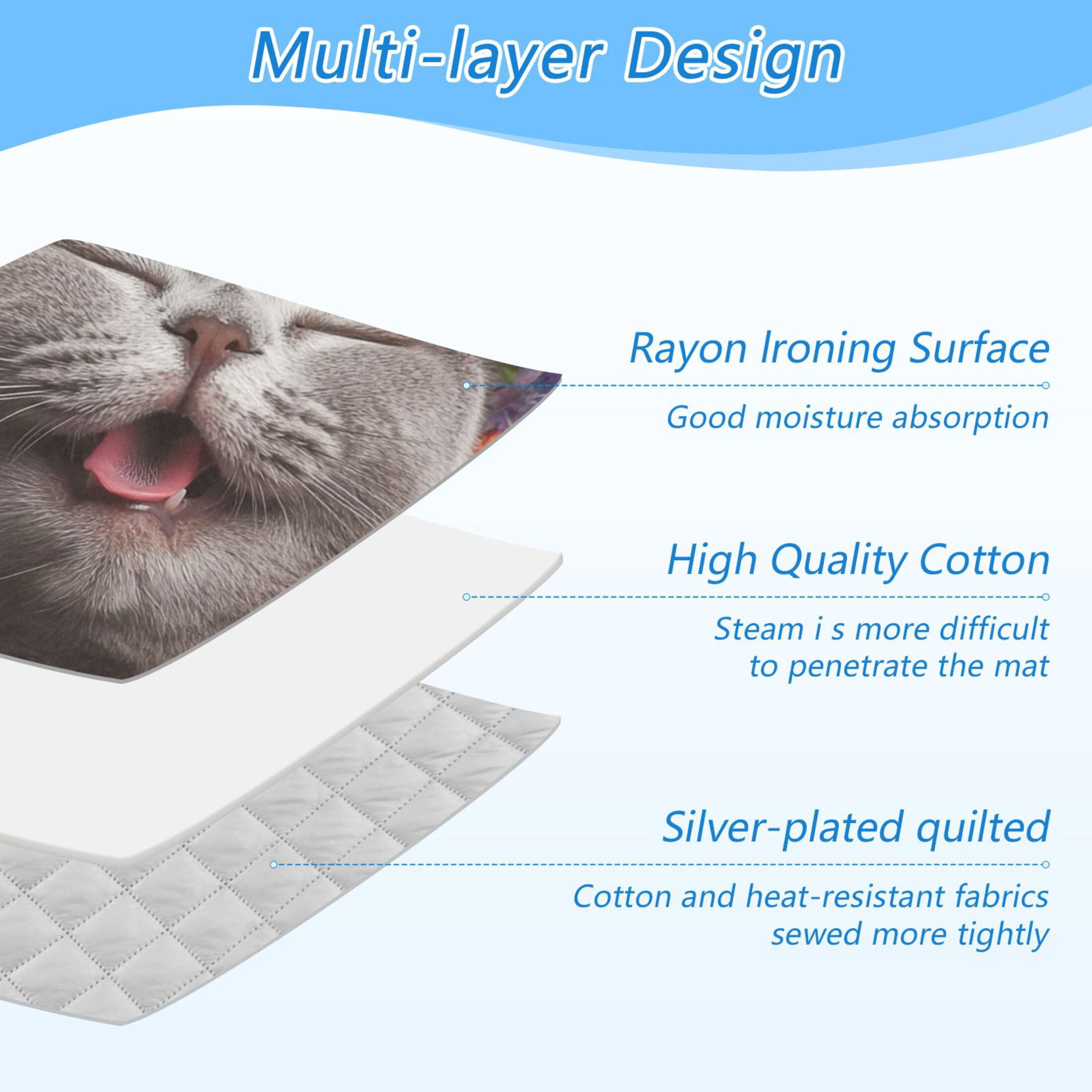 Happy Cat Wearing Garlands Ironing Mat Blanket Portable Travel Ironing Pad Heat Resistant Pad 47.2" x 27.6”