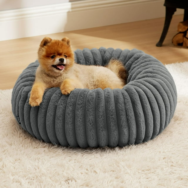 Cama para mascotas Bedsure Donut para perros pequeños, forro polar de pana, gris cálido