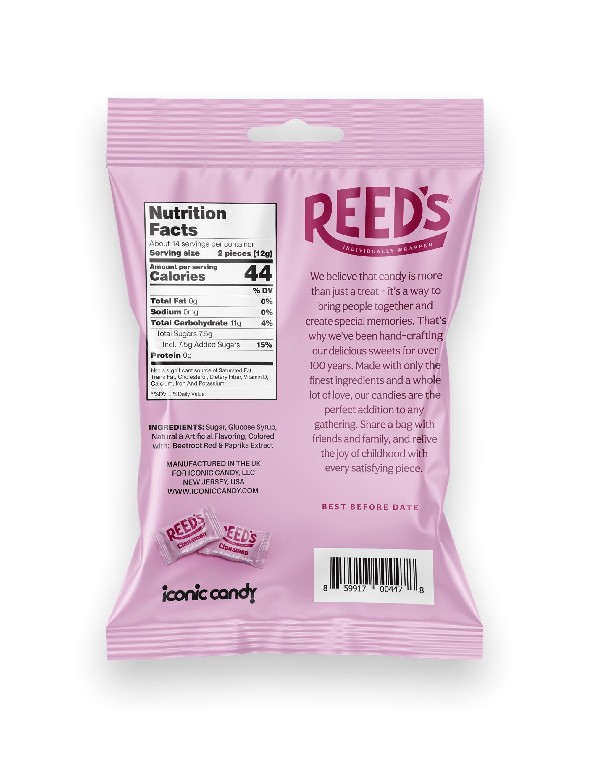 Reed’s Individually Wrapped Cinnamon Candy | Traditional Cinnamon Hard Candy | Reed’s Classic Spiced Hard Cinnamon Candy Brought To You By Iconic Candy | 6.25oz Bag (4) SHO2