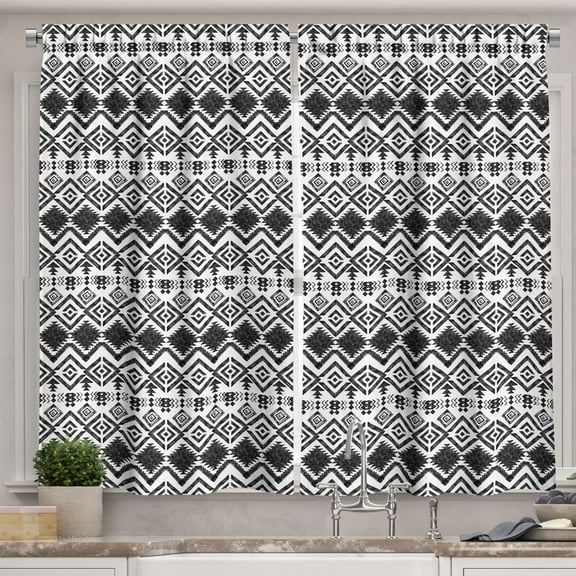 Ambesonne Geometric Kitchen Curtains, Modern Line Zig Zag, 55"x39", Black and White