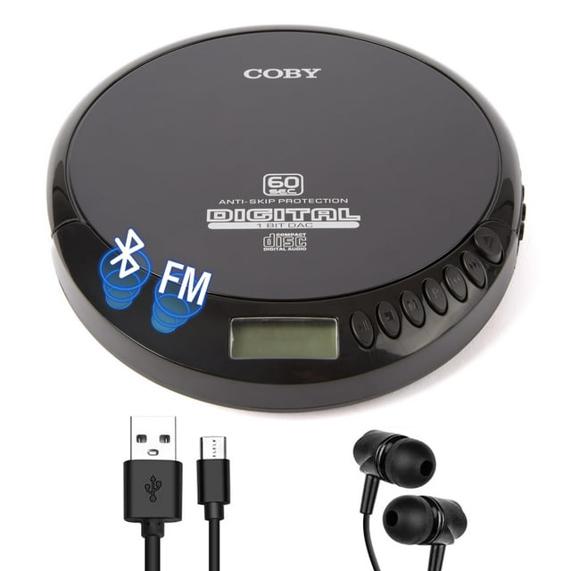 Coby Lecteur CD Portable Bluetooth Lecteur CD pour Voiture, Écouteurs, FM, AUX, MP3 Lecteur CD Anti-Saut pour la Maison, Disque Compact, Rechargeable, Léger
