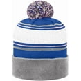 thumbnail image 2 of Brand New Collegiate Men's Kentucky Striped Cuffed Knit Winter Pom Beanie Hat, 100% Cotton, Embroidered Logos, Official School Colors, 2 of 2