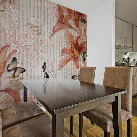 Tiptophomedecor Floral Wallpaper Wall Mural - Flowers And Butterflies