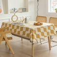 thumbnail image 3 of Granjero Gordo Mantel de terciopelo impermeable y afelpado para mesa de comedor, con estampado geométrico, resistente al polvo y lavable (amarillo, 140 x 210 cm), 3 of 5