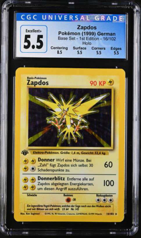 Pokemon Base Set Rare Holo Zapdos 1st Edition (German) #16 (CGC ...