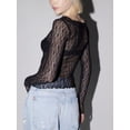 thumbnail image 3 of Women Y2K Lace Floral Crop Top Long Sleeve Sheer Mesh See Through T Shirts Slim Fit Going Out Tees Tops Streetwear, 3 of 7