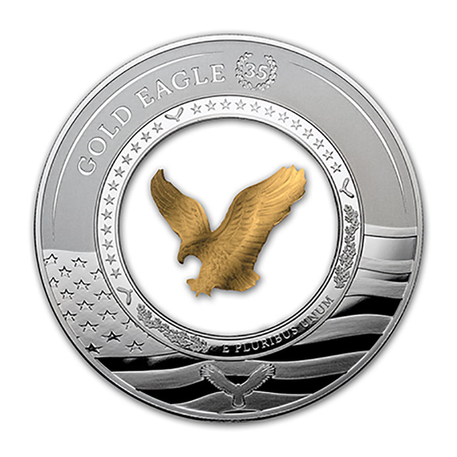 GOLD EAGLE 35th Anniversary Embracing 2 Oz Silver Coin 5$ Solomon Island 2021 