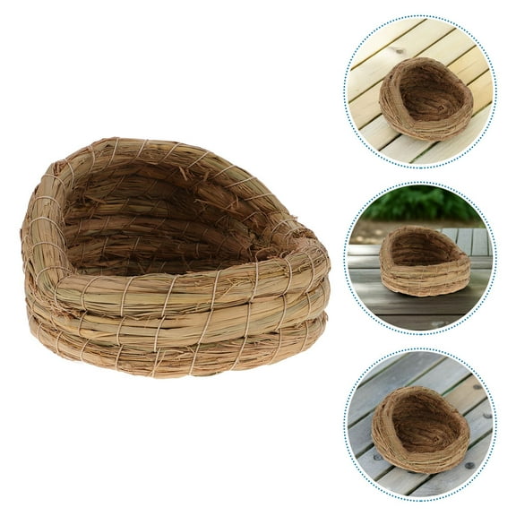 WHAMVOX Woven Straw Chicken Bird Nest Natural Birdcage Birdhouse Parrot Hideaway Shelter Hut For Small Finch Canary Lovebird Resting Breeding Playing