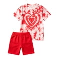 thumbnail image 4 of XAOFW Girls Summer Outfits Heart Printed Short Sleeve Crewneck Tee And Shorts For Kids Cute Back To School Sets Trendy Clothing Sets 4-5 Years, 4 of 4