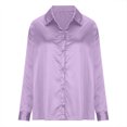thumbnail image 5 of Lovskoo Long Sleeve Shirts for Women Satin Button Down Shirt Casual Print T-Shirts Single Breasted Fall Spring Loose Shirt Tops Blouse Purple, 5 of 6