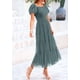 thumbnail image 3 of Vestido PRETTYGARDEN Midi con Fruncido, Tul y Mangas Abullonadas Verde Salvia XL, 3 of 7
