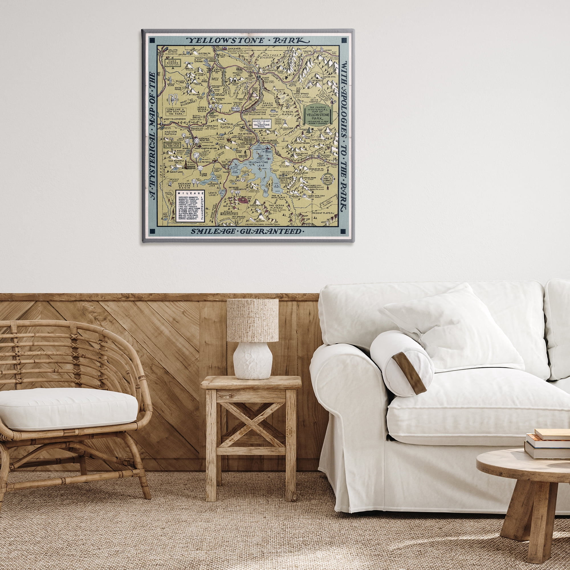 Stupell Industries Vintage Yellowstone Map History & Language Painting Wrapped Canvas Art Print Wall Art, 36 x 36