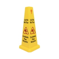 TrueCraftware- 10 3/4" x 10 3/4" Cone Shape Wet Floor Caution Sign Yellow Color- Four-Sided Safety Warning Signs for Commercial Use 27 Inches Height Bilingual Warning Sign