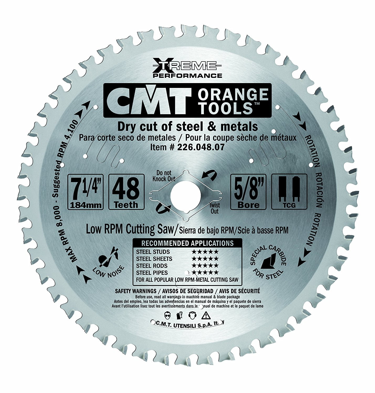 226.048.07 Industrial Dry Cut Steel Saw Blade, 71/4Inch x 48 Teeth TCG Grind with 5/8Inch