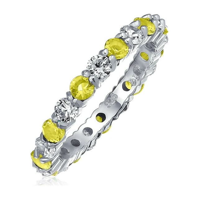 Bague d'Éternité Empilable en Zircon Cubique Jaune Blanc pour Femmes et Adolescentes en Argent Sterling avec Topaze Simulée