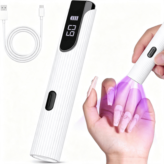 HIBIBUD Handheld Uv Light for Gel Nails,White Gel Light for Nails Cordless Nail Lamp with Lcd Display Fast&Even Curing for All Gel Types Rhinestone Glue Decoration Diy at Home Salon,Travel