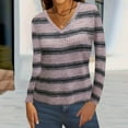 thumbnail image 2 of qolati Sweaters for Women V Neck Casual Ribbed Knit Long Sleeve Tops Lightweight Color Block Striped Pullover Blouses Fall Fashion Outfits Gray M, 2 of 5