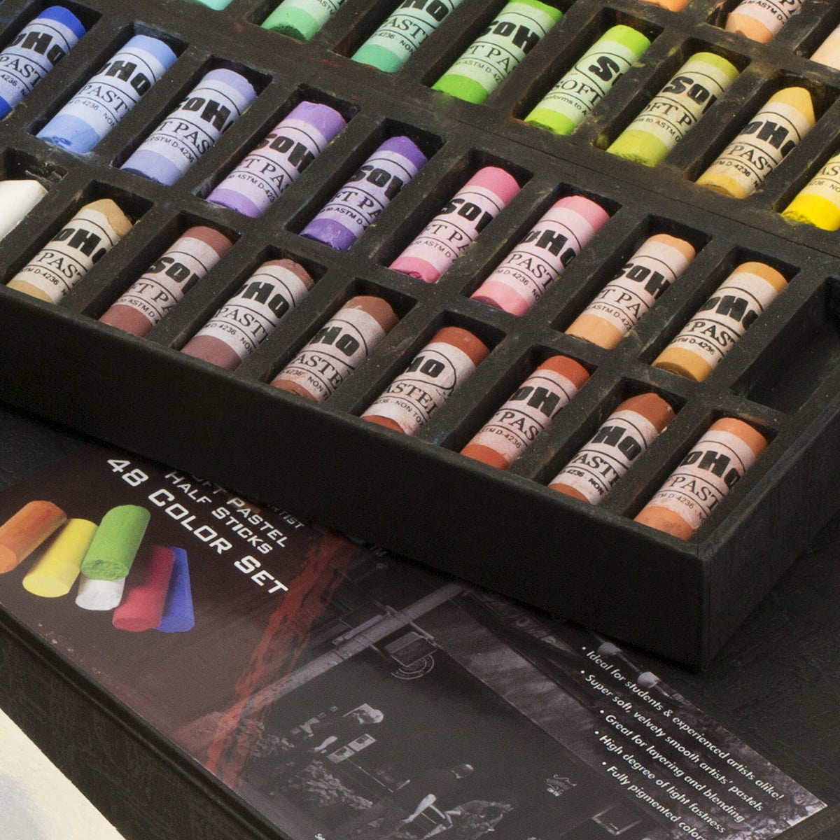 SoHo Urban Artist Soft Pastels Set of 48 Unique, Vibrant Colors - Half Stick 1.3" Long, Soft Pastels for Artists, Velvety Texture, Lightfast, Perfect for Layering & Blending