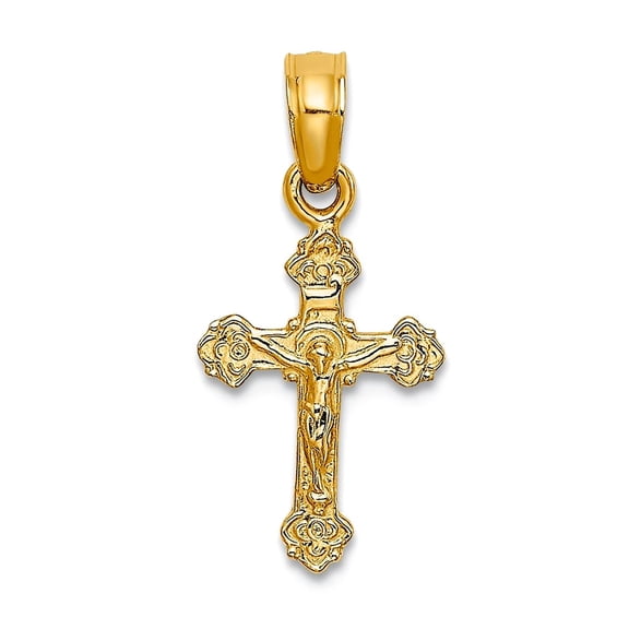 9mm 14k Gold Mini Crucifix With Fancy Tips (3 0f 3) Pendant Necklace for Women