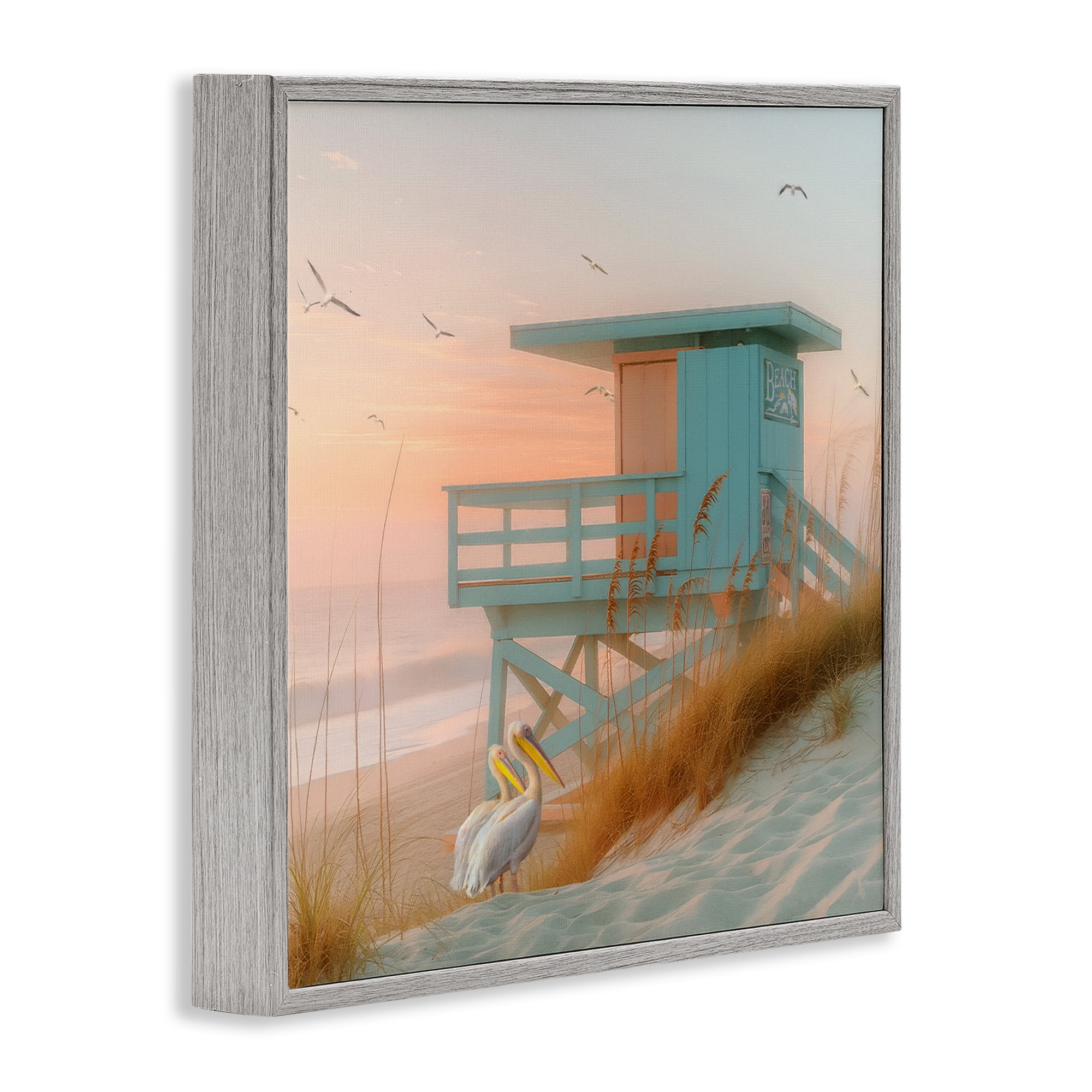 Stupell Industries Coastal Charm Beach Hut Coastal Painting Gray Framed Art Print Wall Art, 17 x 17