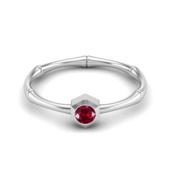 0.50 Ctw Round Ruby Glass Field 925 Sterling Silver Solitaire Geometric Woman Mother's Day Gift Ring