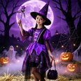 thumbnail image 2 of AWZXDE Girls' Dresses Girls Witch Dress Long Sleeve Mesh Halloween Dress With Hat Wand Bag Purple - 3-4 Years, 2 of 7