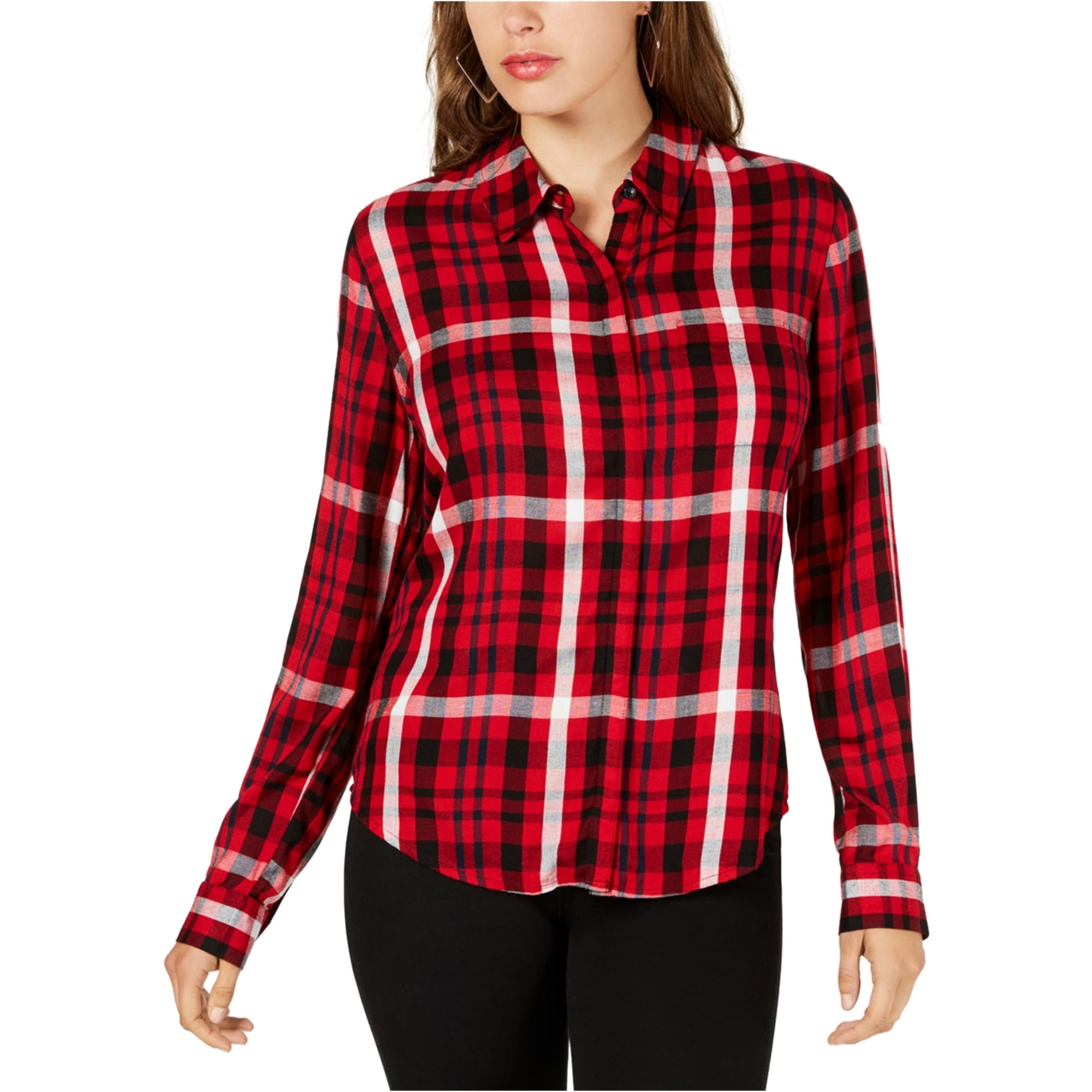 GUESS Plaid Button Up Shirt, Red, - Walmart.com