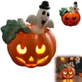 thumbnail image 2 of Vintage Hand Painted Light Up Pumpkin Ornament, Single LED Desktop Lantern, Retro Table Decor for Fall Bedroom, Holiday Mantel Layout, 2 of 8