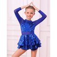 thumbnail image 4 of IBTOM CASTLE Girls Sparkle Sequins Dance Outfit Kids Latin Hip Hop Jazz Dancewear Mesh Long Sleeve Glitter Dress with Shorts Set 宝蓝, 4 of 7