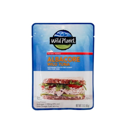 - (2 Pack) Wild Planet Wild Albacore Tuna, No Salt Added, 3 oz Pouch