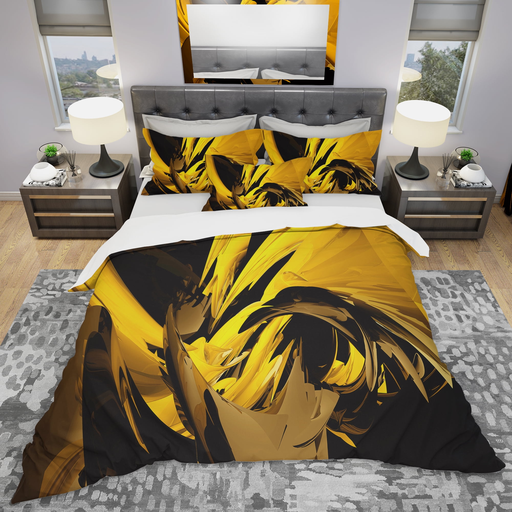 Designart 'Yellow and Grey Mixer' Modern & Contemporary Duvet Cover Set
