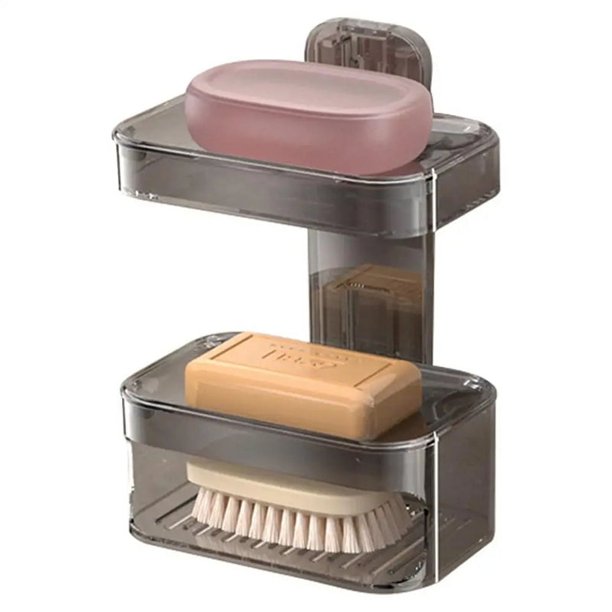 Jabonera de Ducha para Pared, Contenedor de Artículos de Tocador de Doble Capa, Sin Taladros, Soporte de Pared Universal con Fuerte Succión para Jabón