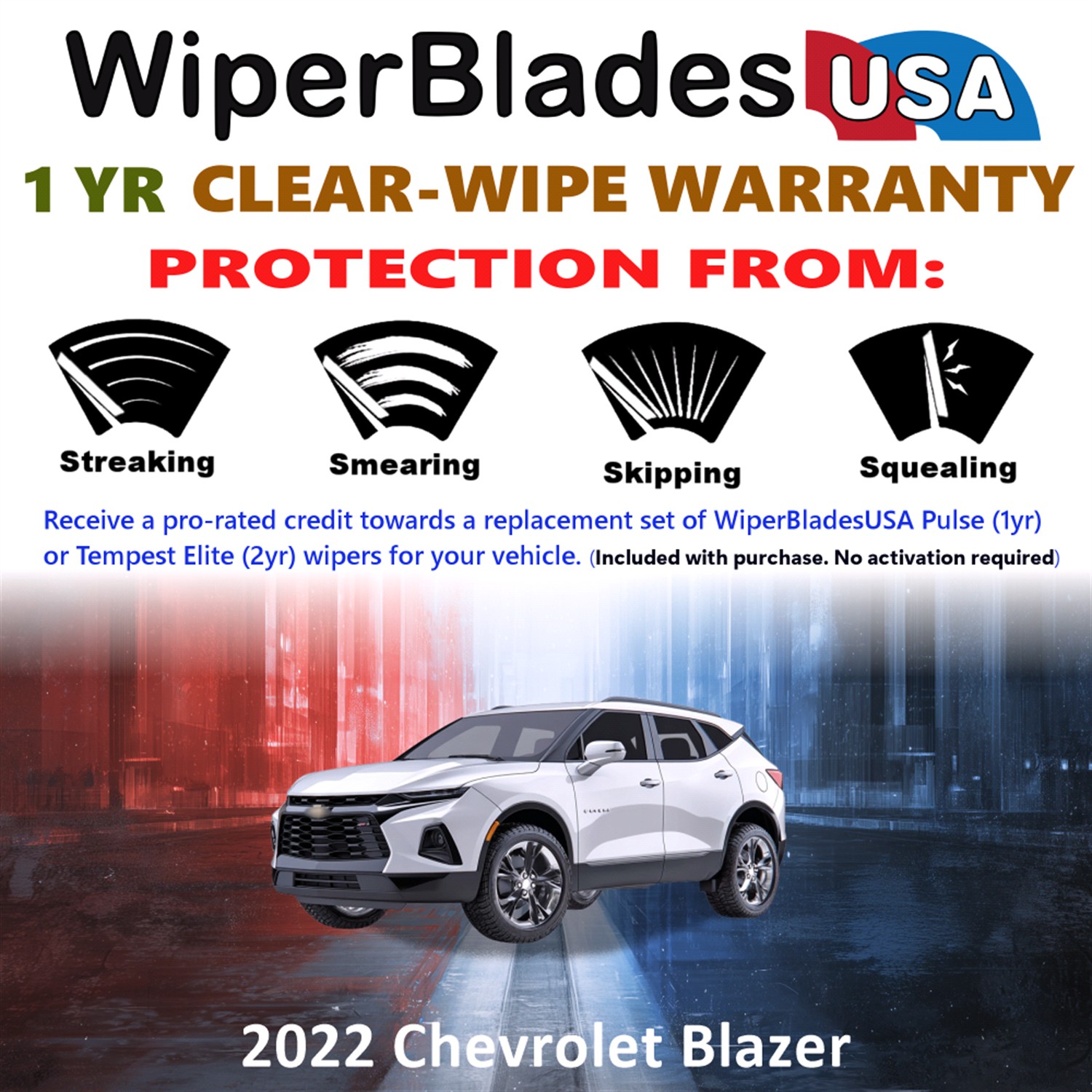 2022 Chevrolet Blazer Beam Wiper Blades Wipers w/1yr Warranty (Set of 3) w/Rear Wiper (WiperBladesUSA)