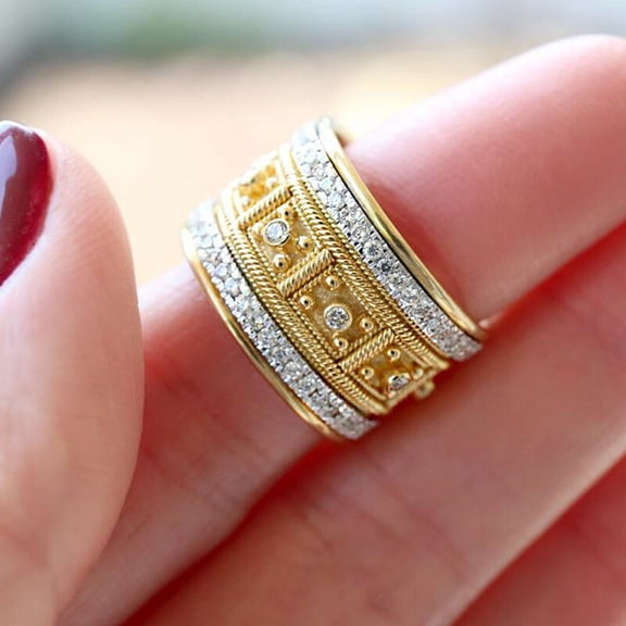 Hitanshu Jewels Cubic Zirconia Band Ring for Women 14k Yellow Gold Plated