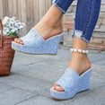 thumbnail image 3 of Rokment Linen Wedges Dress Slides Sandals for Women Beach Breathable Cotton Fabric Open Toe Platform Extra High Heels Fashion Casual Summer Espadrilles Heeled Slip on Light Blue Size 7.5, 3 of 6