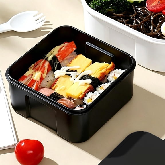 Portable Bento Lunch Box, Single Compartment Container with 2-in-1 Utensil, Microwave Reheatable for Office & Campus