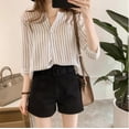 thumbnail image 2 of Camisa a rayas Blusa de verano para mujer Cuello redondo Top informal suelto, Blanco, M sidaley AP001549-01B, 2 of 7