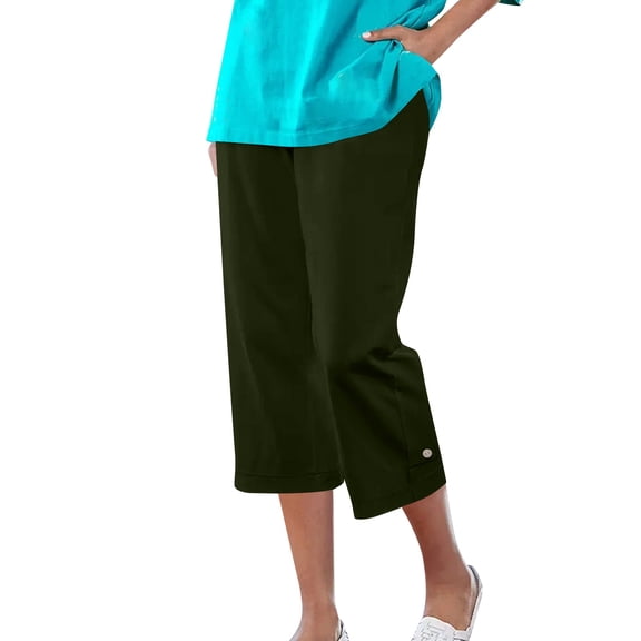 AINIYS High Waisted Flowy Straight Leg Capris Pants for Women Commute Office Daily Army Green L