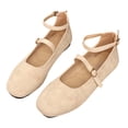 thumbnail image 4 of Xijirk Square Toe Flats for Women Adjustable Buckle Strap Suede Ballet Flats with Cushioned Insole Comfort Casual Shoes for Daily Outings and Lunches,Beige,6, 4 of 9