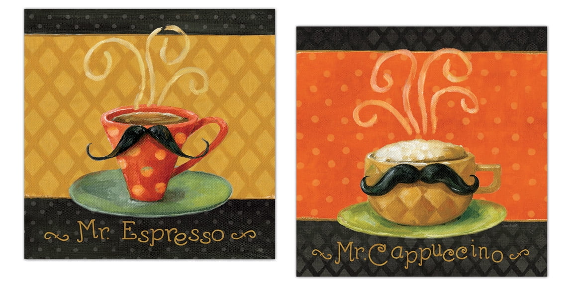 Fun Patterned Mr Espresso And Cuccino Mustache Coffee Set Mr Cuccino Mustache Coffee